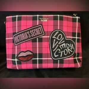 VICTORIAS SECRET BEAUTY PINK PLAID MAKEUP CASE CLUTCH BAG